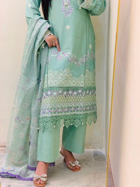 Pistachio Green Embroidered Suit Elegant & Refreshing