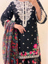 Luxury Black Embroidered 3-Piece Suit with Digital Floral Dupatta