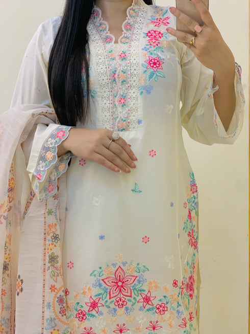 Off-White Embroidered Suit – Elegant & Timeless