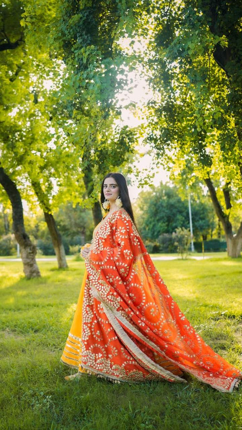 Elegant Yellow & Orange Floral Ethnic Suit with Embroidered Dupatta