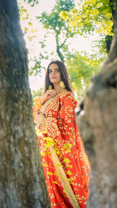 Elegant Yellow & Orange Floral Ethnic Suit with Embroidered Dupatta