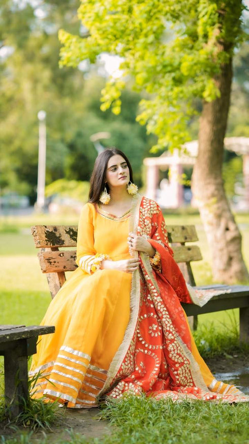 Sunset Glow Maxi with Mirror Embellished Dupatta – Custom Collection