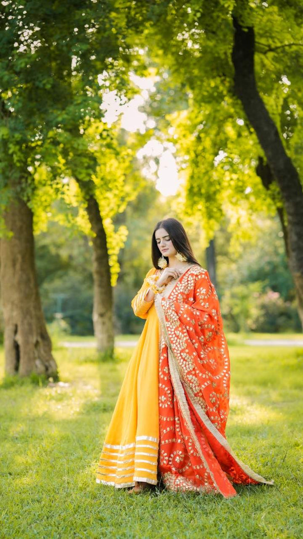 Sunset Glow Maxi with Mirror Embellished Dupatta – Custom Collection