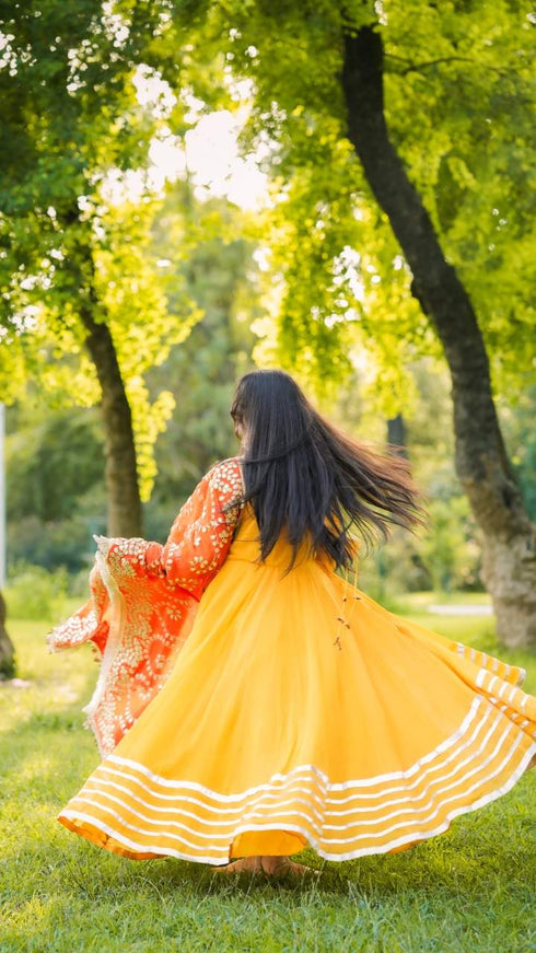Sunset Glow Maxi with Mirror Embellished Dupatta – Custom Collection