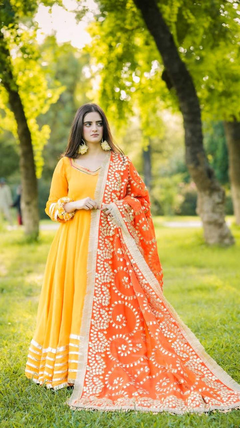Elegant Yellow & Orange Floral Ethnic Suit with Embroidered Dupatta