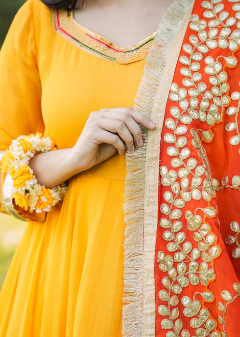 Sunset Glow Maxi with Mirror Embellished Dupatta – Custom Collection