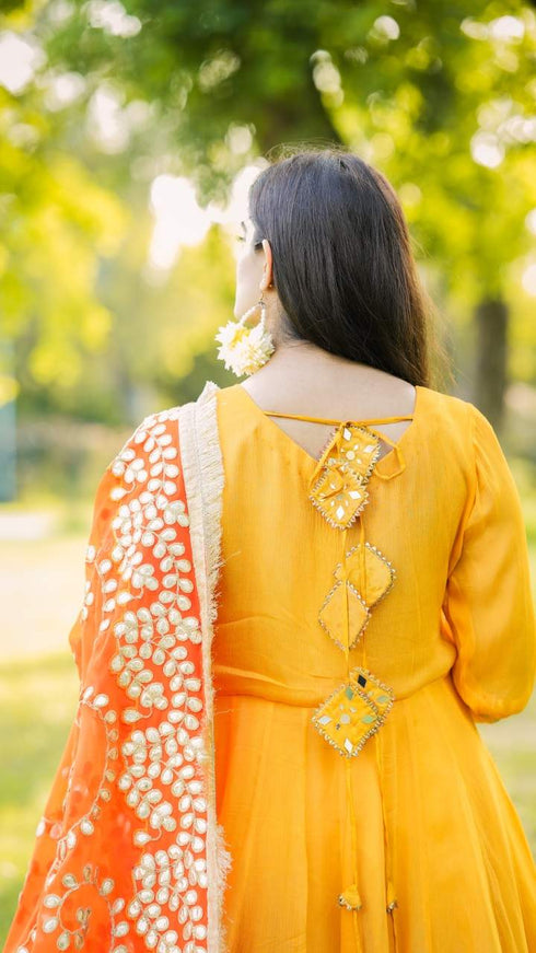 Elegant Yellow & Orange Floral Ethnic Suit with Embroidered Dupatta