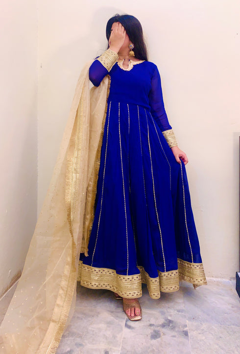 Royal Blue Embellished Flared Gown – Custom Collection Made on demand