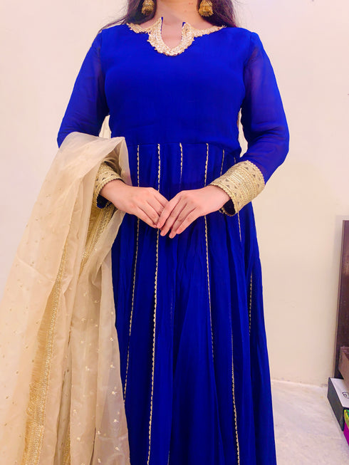 Royal Blue Embellished Flared Gown – Custom Collection Made on demand