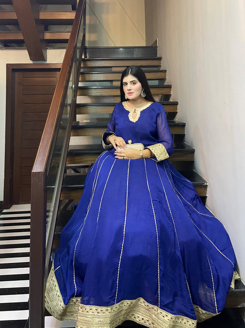 Royal Blue Embellished Flared Gown – Custom Collection Made on demand