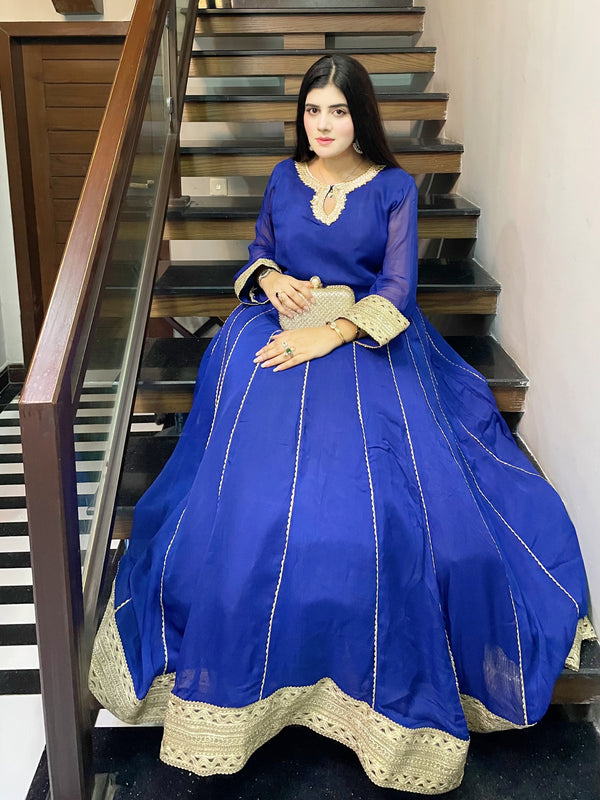 Royal Blue Embellished Flared Gown – Custom Collection Made on demand