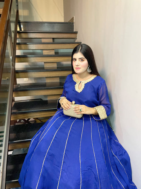 Royal Blue Embellished Flared Gown – Custom Collection Made on demand