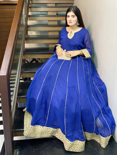 Royal Blue Embellished Flared Gown – Custom Collection Made on demand