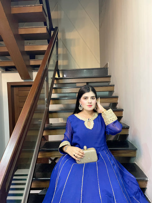 Royal Blue Embellished Flared Gown – Custom Collection Made on demand