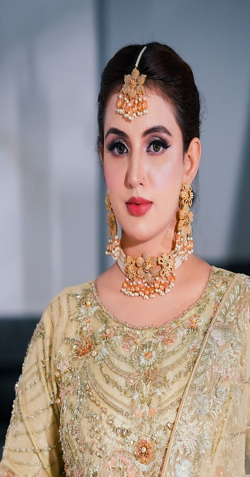 Aimen — Luxury Skin Gold Fully Embellished Long Maxi (3-Piece Premium Formal Wear)