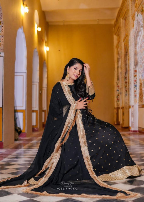 Elegant Black Anarkali Suit with Golden Embroidery Dupatta