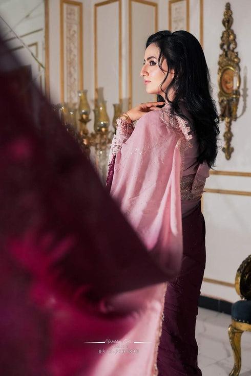 Rosé Twilight Ombre chiffon saree in mauve & plum gradient