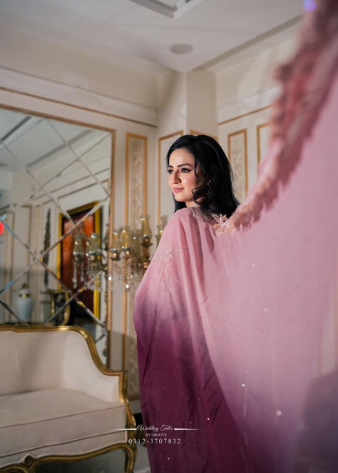 Rosé Twilight Ombre chiffon saree in mauve & plum gradient