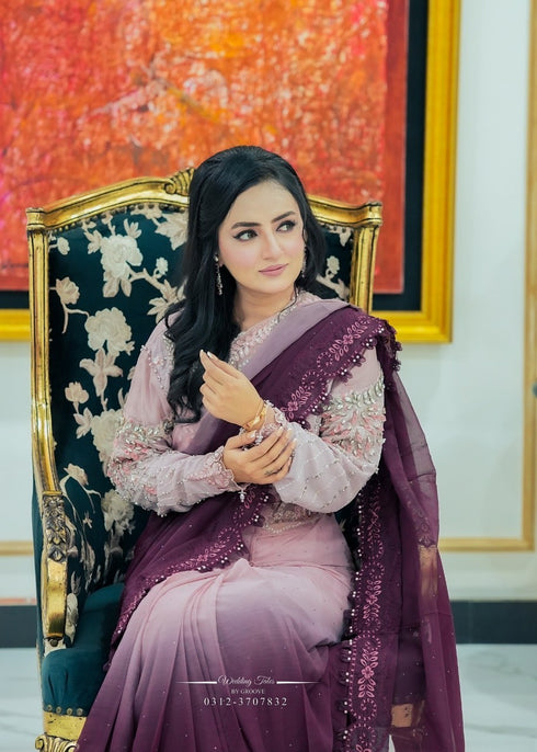 Rosé Twilight Ombre chiffon saree in mauve & plum gradient