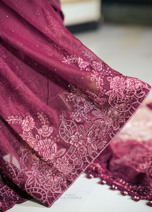 Rosé Twilight Ombre chiffon saree in mauve & plum gradient