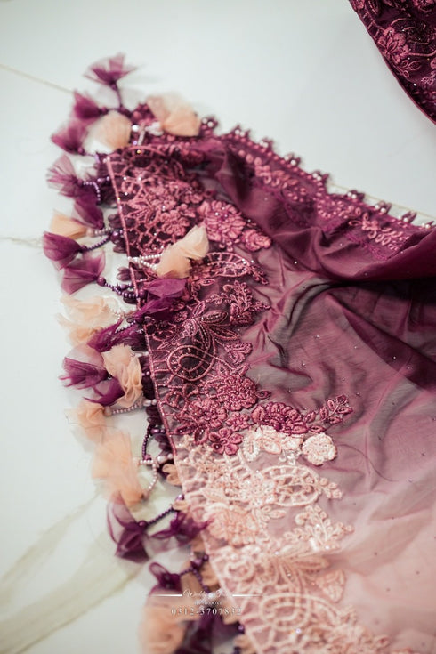 Rosé Twilight Ombre chiffon saree in mauve & plum gradient