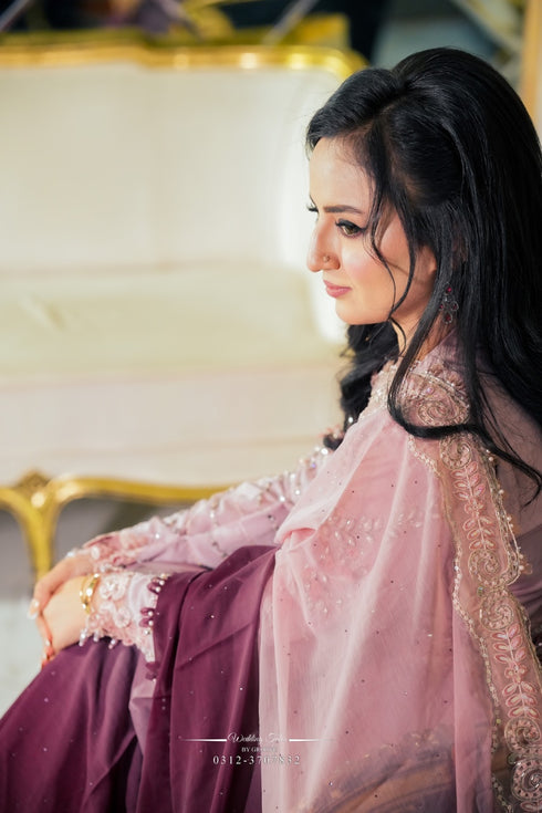 Rosé Twilight Ombre chiffon saree in mauve & plum gradient