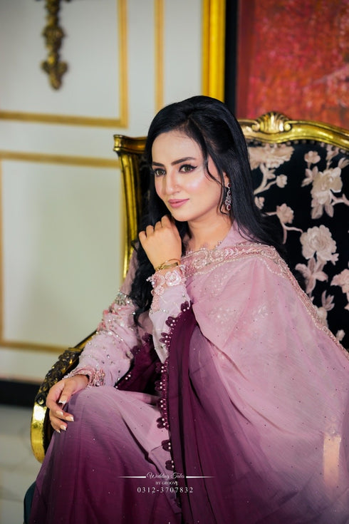 Rosé Twilight Ombre chiffon saree in mauve & plum gradient