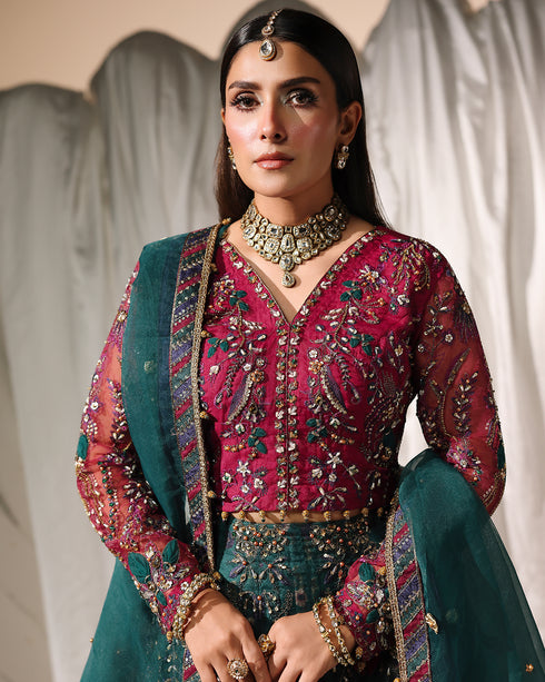 Moonlight-ethereal Organza Choli & Lehenga Set with Spangle, 3D & Gotta Patti Embellishments