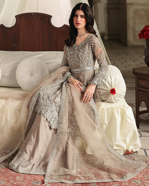 MAYAL-luxury Organza Peplum & Shararah 3-Piece — Heavy Handworked Formal Ensemble