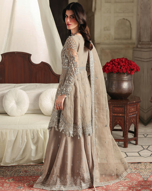 MAYAL-luxury Organza Peplum & Shararah 3-Piece — Heavy Handworked Formal Ensemble