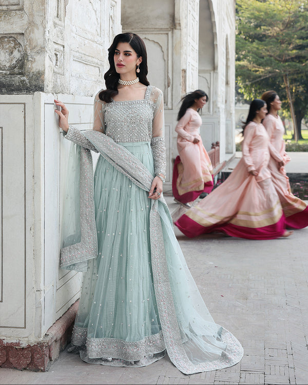 Roop-net Maxi & Viscose Crushed Lehenga Set with Sequin, Pearl & 3D Embellishments