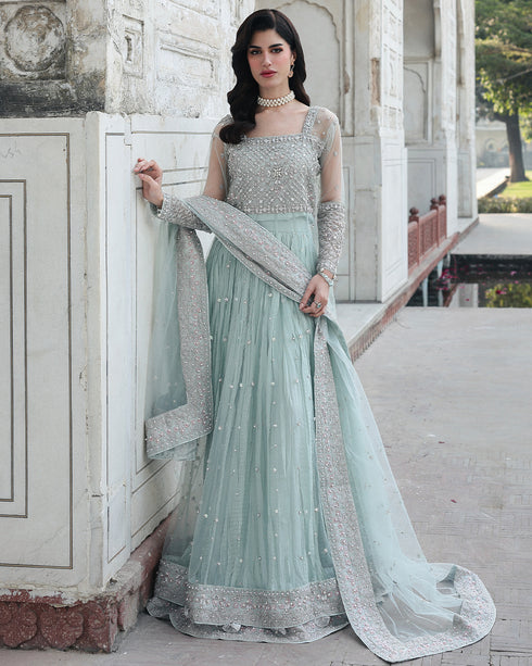 Roop-net Maxi & Viscose Crushed Lehenga Set with Sequin, Pearl & 3D Embellishments