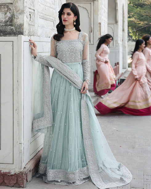 Roop-net Maxi & Viscose Crushed Lehenga Set with Sequin, Pearl & 3D Embellishments