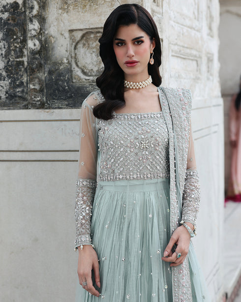 Roop-net Maxi & Viscose Crushed Lehenga Set with Sequin, Pearl & 3D Embellishments