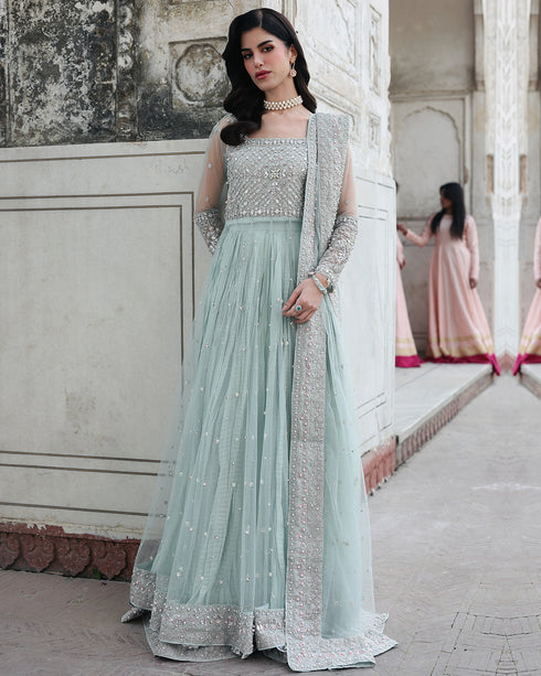 Roop-net Maxi & Viscose Crushed Lehenga Set with Sequin, Pearl & 3D Embellishments