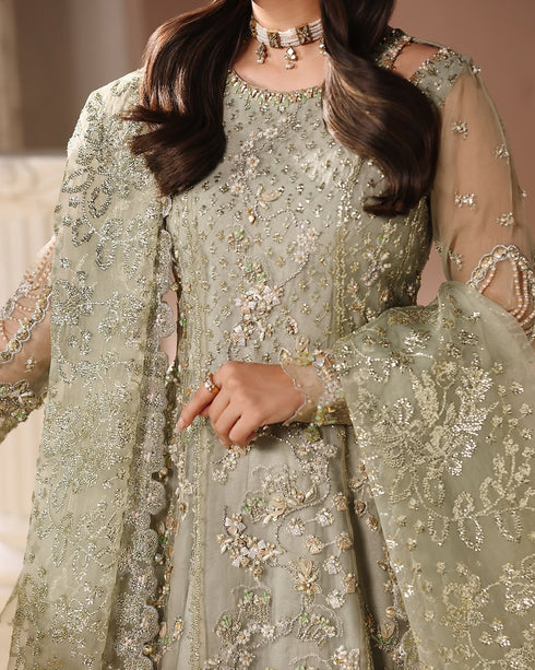 ISVIL-organza Maxi & Viscose Lehenga Set with Sequin, 3D Floral & Handcrafted Embellishments