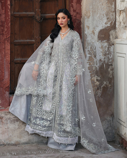 SUMAN-organza Front-Open Gown with Sequin, Velvet & 3D Embellishments