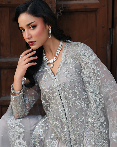 SUMAN-organza Front-Open Gown with Sequin, Velvet & 3D Embellishments