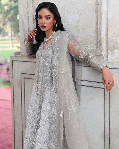 SUMAN-organza Front-Open Gown with Sequin, Velvet & 3D Embellishments