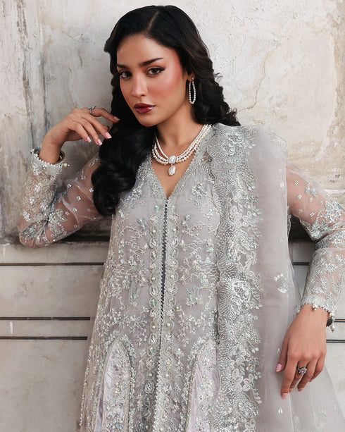 SUMAN-organza Front-Open Gown with Sequin, Velvet & 3D Embellishments