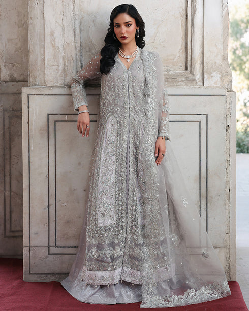 SUMAN-organza Front-Open Gown with Sequin, Velvet & 3D Embellishments