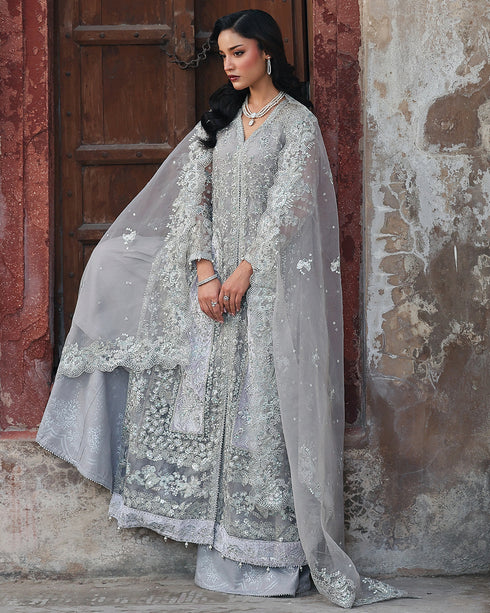 SUMAN-organza Front-Open Gown with Sequin, Velvet & 3D Embellishments