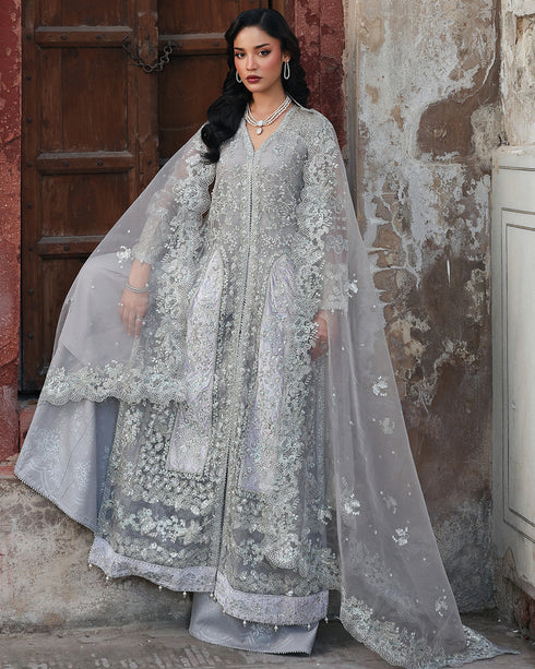 SUMAN-organza Front-Open Gown with Sequin, Velvet & 3D Embellishments