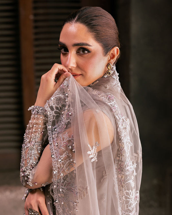 RAANI Elegant Net Gown with Handcrafted Embellishments & Viscose Shararah Set