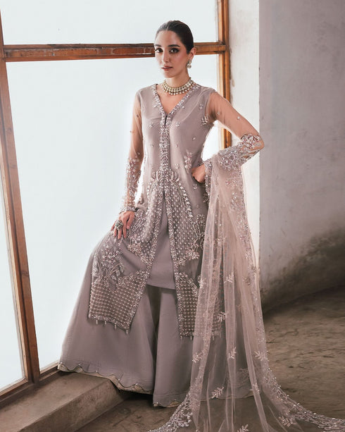 RAANI Elegant Net Gown with Handcrafted Embellishments & Viscose Shararah Set