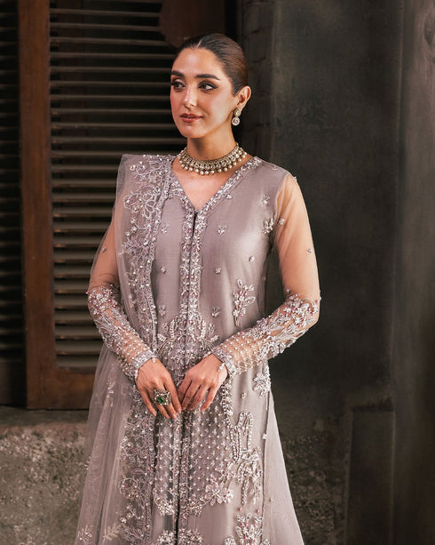 RAANI Elegant Net Gown with Handcrafted Embellishments & Viscose Shararah Set