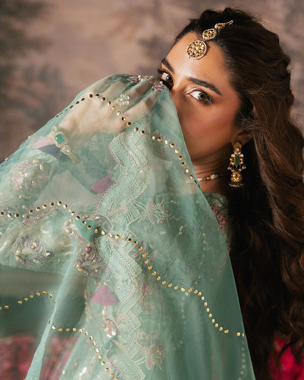 RUNG Ethereal Organza Maxi & Shararah Set with Handcrafted Embellishments