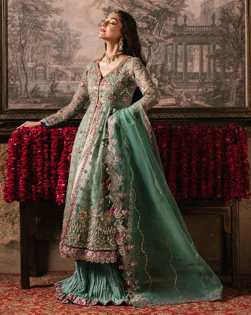 RUNG Ethereal Organza Maxi & Shararah Set with Handcrafted Embellishments