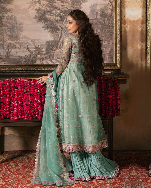 RUNG Ethereal Organza Maxi & Shararah Set with Handcrafted Embellishments