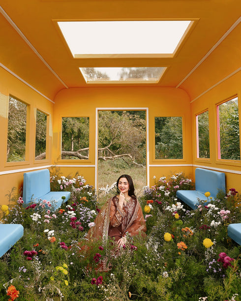 Cinnamon-Luxury Chikankari Jacquard 3-Piece Ensemble